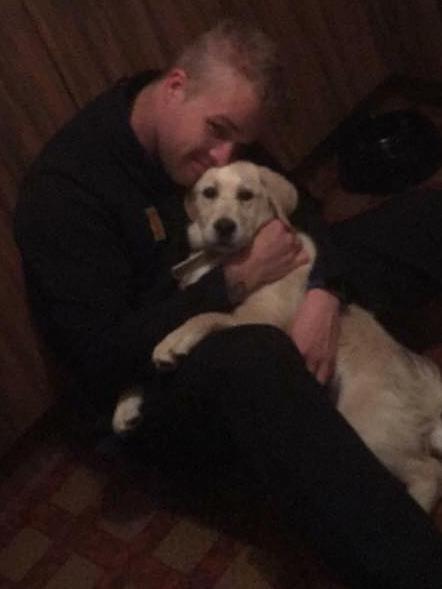 Josh Collins and Charlie the puppy reunited in Doonside. Picture: Supplied