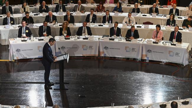 Treasurer, Jim Chalmers addresses the Jobs and Skills Summit at Parliament House on September 1, 2022 in Canberra, Australia. The Australian government is bringing together political, business, union and community group leaders at Parliament House to address issues facing the Australian economy and workforce as inflation and interest rates continue to rise. (Photo by Martin Ollman/Getty Images)