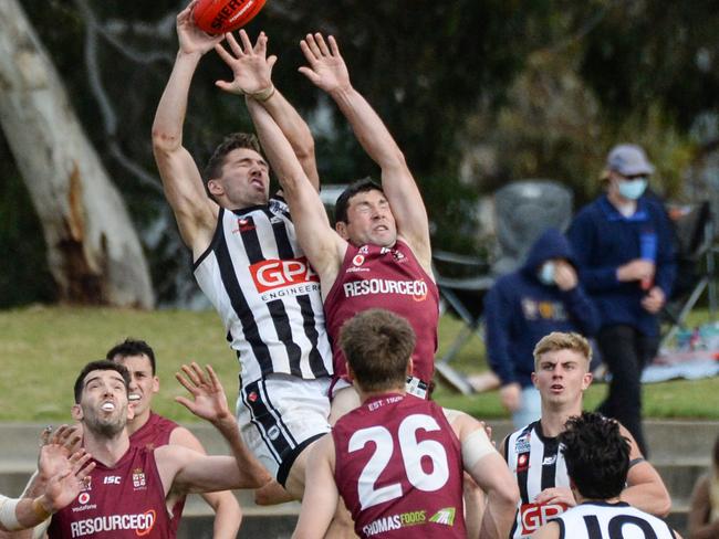 Prince Alfred Old Collegians and Payneham Norwood Union always produce a tough contest. Picture: Brenton Edwards