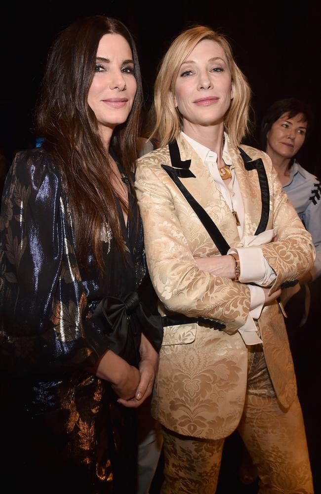 Sandra Bullock and Cate Blanchett offered a glimpse of their all-lady heist flick Ocean’s 8 at Warner Bros’ CinemaCon presentation. Picture: lberto E. Rodriguez/Getty Images