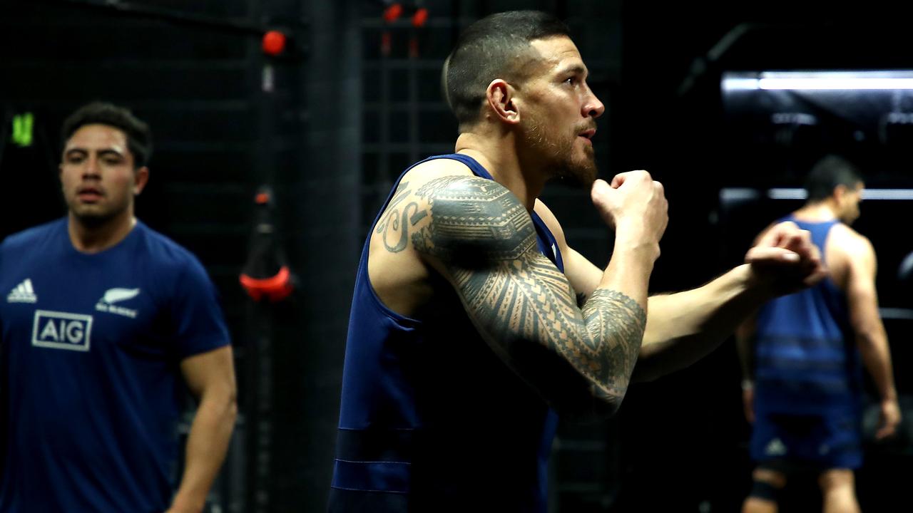 Sonny Bill Williams of the All Blacks trains at Les Mills Gym in Auckland.