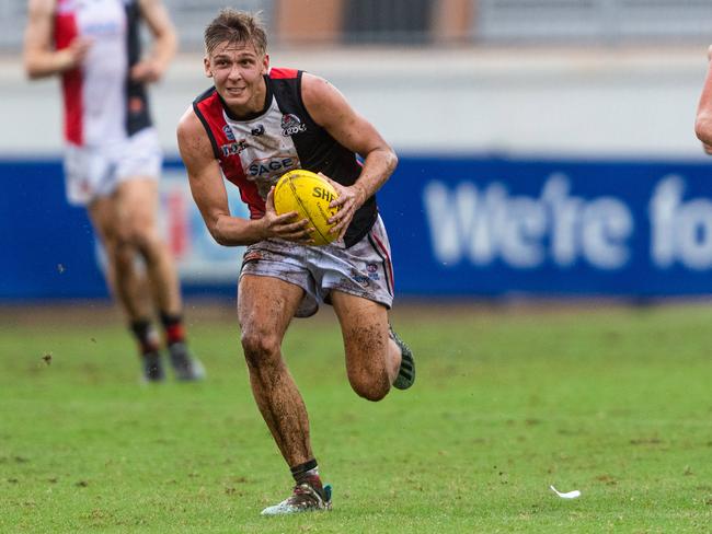 Round 15 NTFL: St Mary's v Southern Districts at TIO Stadium. Brodie Lake with a run down the wing. Picture: Che Chorley