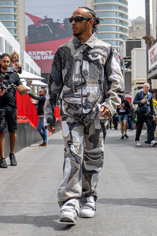Lewis Hamilton wears Louis Vuitton and Off-White at the Azerbaijan GP.