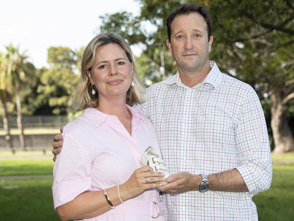 Elouise and Danny Massa met with NSW Premier Chris Minns on Wednesday and gave him one of their son’s shoes. Picture: NewsWire / Monique Harmer