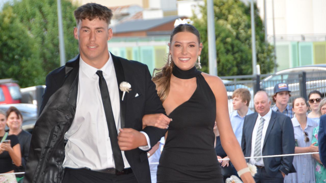 Toowoomba school formals. At the 2023 St Ursula's College formal is graduate Brydi Taylor with her partner Jai Purser. Picture: Rhylea Millar