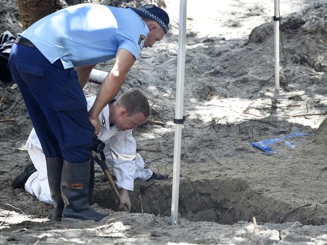 Police digging in bushland near Magenta after Sales took then on a “walk-through” of the murder site.