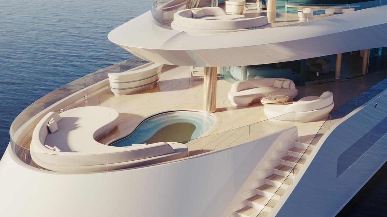 The yacht boasts two pools and a lavish private deck offering incredible views. Picture: Jam Press