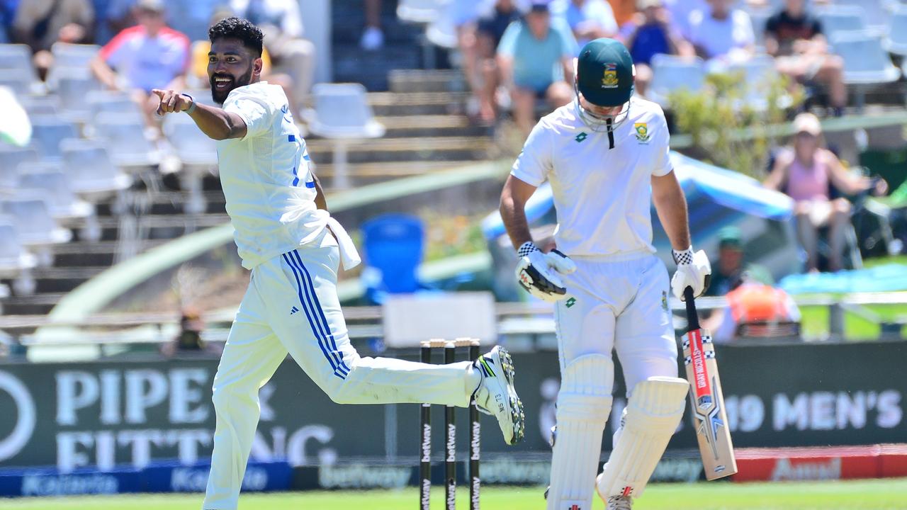 Mohammed Siraj of India celebrates the wicket of David Bedingham of South Africa during day 1 of the 2nd Test match between South Africa and India at Newlands Cricket Ground on January 03, 2024 in Cape Town, South Africa. (Photo by Grant Pitcher/Gallo Images)