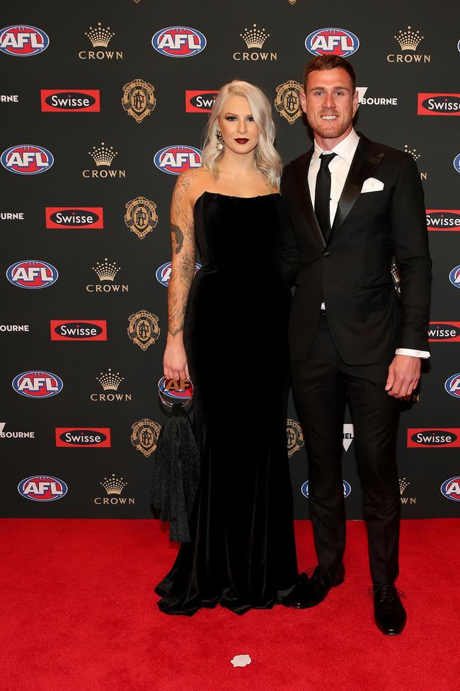 St Kilda’s Tim Membrey and Emily Hodgson. Picture: Michael Klein