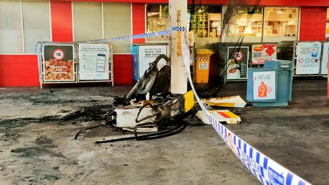 The Shell Coles Express service station on Saturday morning after a van erupted in flames on Friday night. Picture: Peter Carruthers