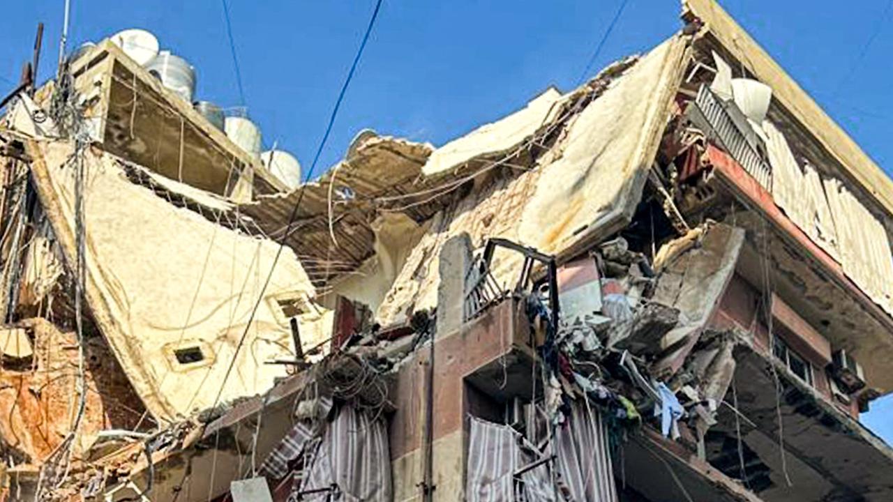 The top floors of a residential building in Beirut, hit by an Israeli strike. Picture: Anwar Amro/AFP