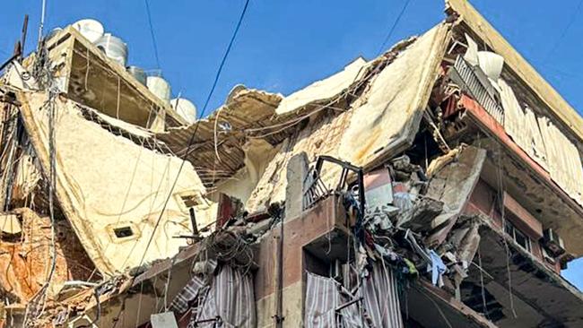 The top floors of a residential building in Beirut, hit by an Israeli strike. Picture: Anwar Amro/AFP