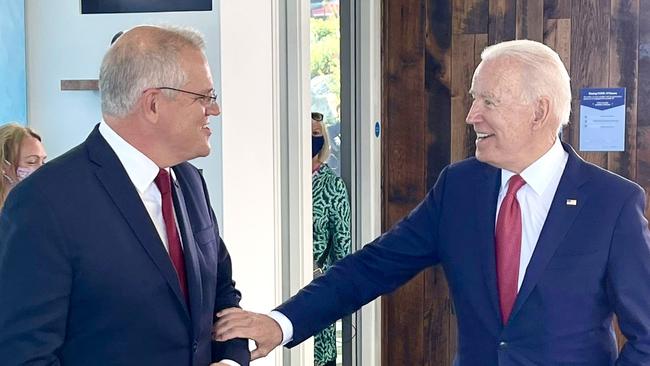 Australian Prime Minister Scott Morrison and US President Joe Biden at the G7 in June. Picture: Adam Taylor/PMO