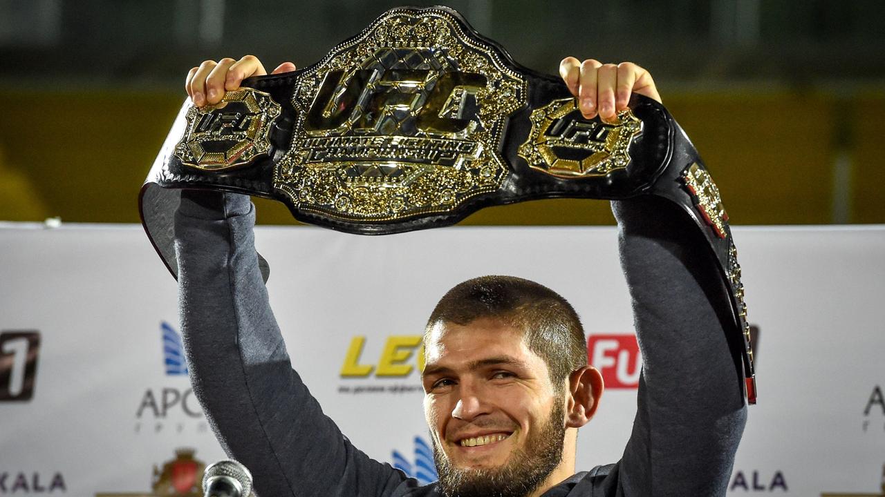World lightweight mixed martial arts champion Khabib Nurmagomedov, unbeaten in 29 fights, announced to everyone's surprise that his retirement at 32 to keep a promise made to his mother. (Photo by Vasily MAXIMOV / AFP)