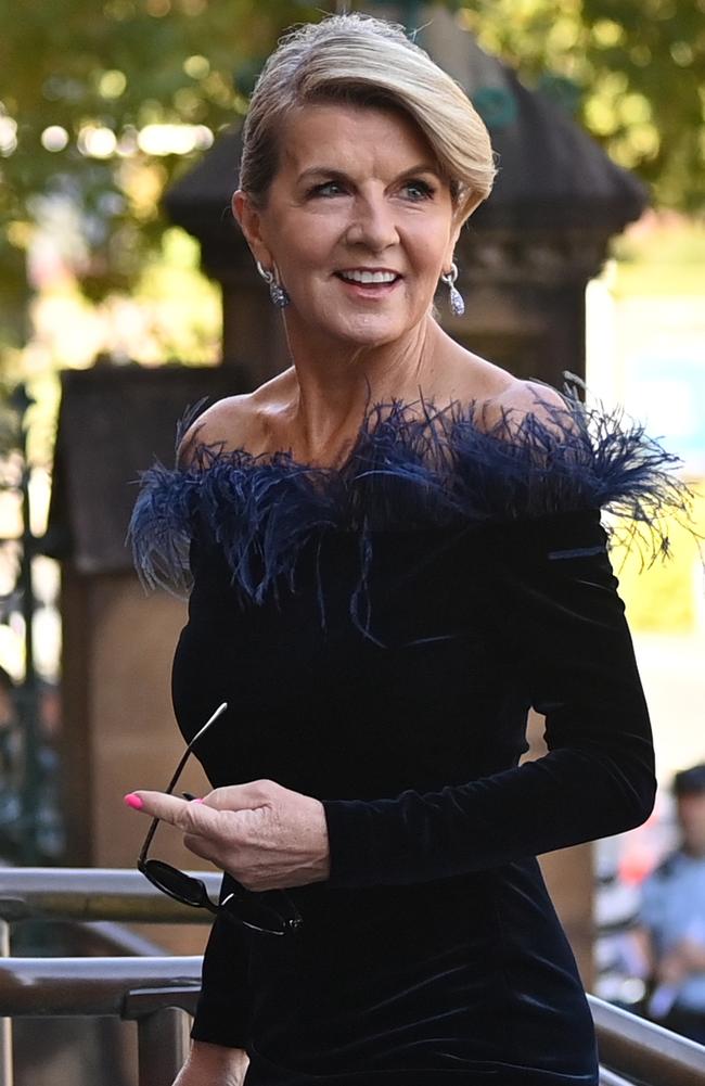 Julie Bishop arrives Carla Zampatti’s funeral. Picture: NCA NewsWire/Joel Carrett