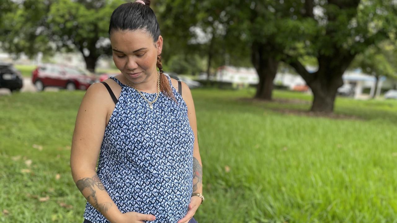 Pregnant First Nations woman Arika Appleby, 28, said that she had to move in with her parents in Townsville because she could not afford to adapt to rent increases. She sees home ownership as a pipeline dream but would like to do so for the stability of her children. Picture: Chris Burns