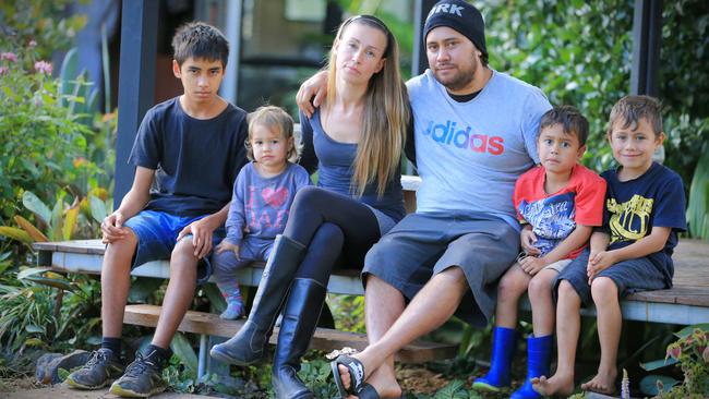 Sarah and Tamati Kirkwood with their children in 2017 after they lost money investing in a similar land share. Picture Jamie Hanson