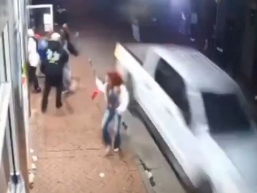 A camera on Bourbon Street in New Orleans shows the vehicle driven by Shamsud-Din Jabbar as people jump out of its way. Picture: Supplied