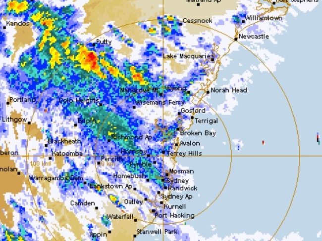 A low pressure system located just off the NSW central coast will deepen as it moves eastwards further off the coast throughout Sunday. Picture: The Bureau of Meteorology