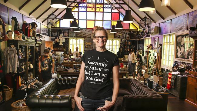 Harry Potter fan Sharon Hurley, owner of the Harry Potter themed The Store of Requirement at Samford in her store. Picture Mark Cranitch.