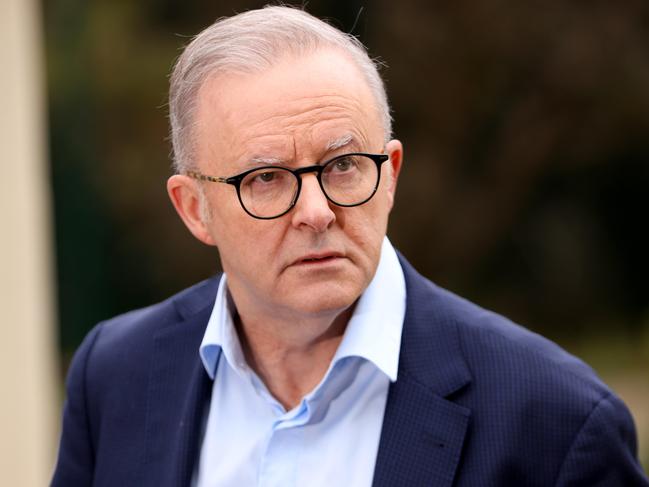 SYDNEY, AUSTRALIA - NewsWire Photos MAY 31, 2024: Prime Minister Anthony Albanese at a press conference after a tour of a social housing project in Russell Lea .Picture: NewsWire / Damian Shaw