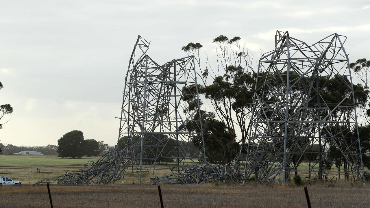 Wild weather brought down power towers near Carrs Rd, Anakie. Picture: Alison Wynd