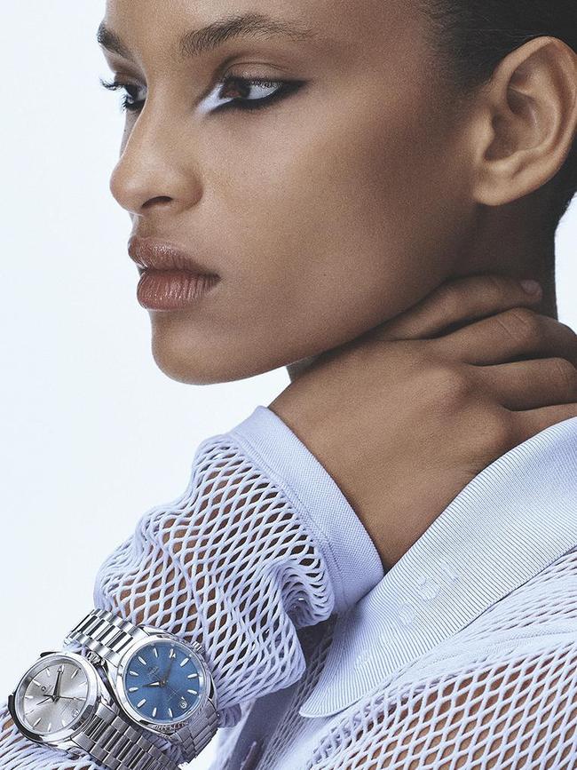 OMEGA Seamaster Aqua Terra Shades watches, $10,975 each. GUCCI top, $3,900. Picture: Joe Brennan / Styling: Isabella Mamas