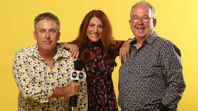 Robin Bailey is back with her old radio show co-stars Bob Gallagher and Terry Hansen at 97.3FM’s breakfast show. Picture: Peter Wallis