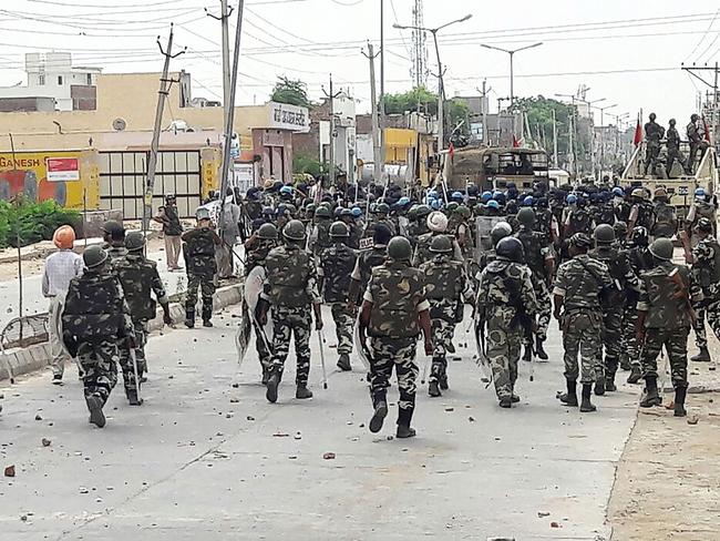 Hundreds of troops have descended on Sirsa in India. Picture: AFP