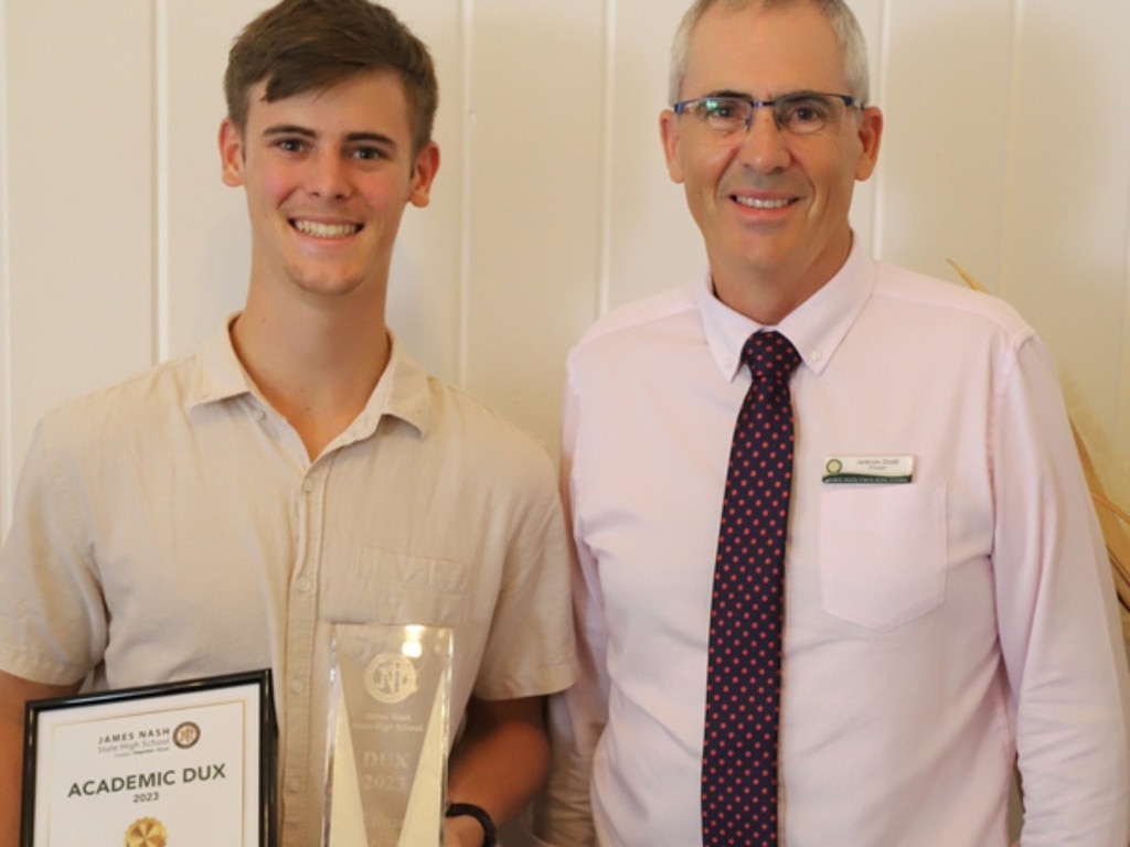 Ethan Kropp, pictured with James Nash principal Jackson Dodd.