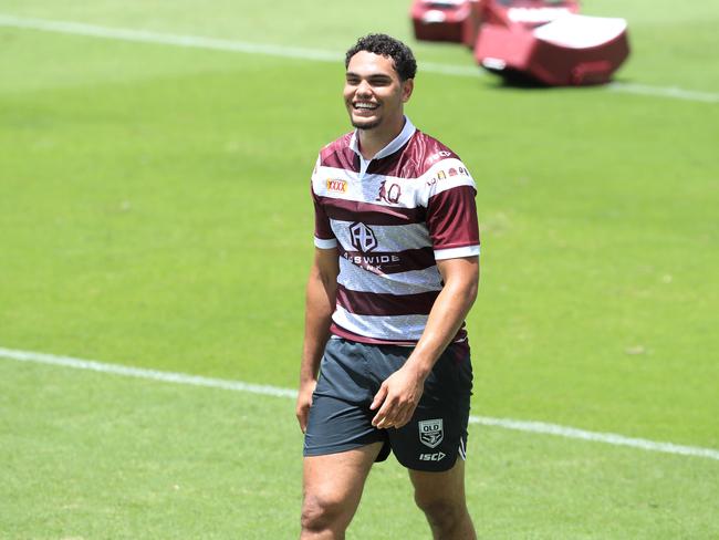 Xavier Coates and the Queensland Origin team hold their Captains run at Cbus Stadium ahead of game one in Adelaide. Pics Adam Head