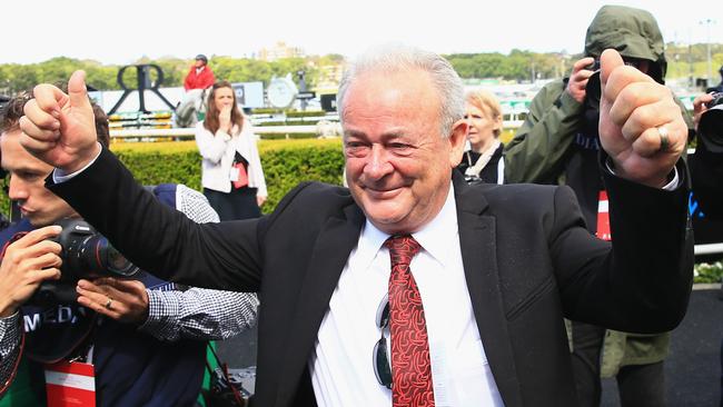 Trainer John Shelton celebrates winning race 5 The Kosciuszko with Belflyer during Sydney Racing at Royal Randwick Racecourse on October 13, 2018 in Sydney, Australia. (Photo by Mark Evans/Getty Images)