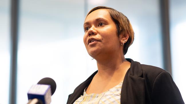 Education Minister Selena Uibo gives an update regarding schools in the Northern Territory. Picture: Che Chorley