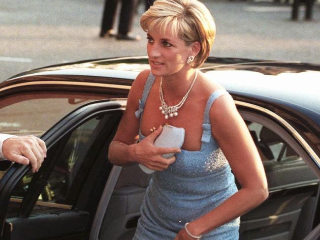 Princess Diana arrives at the Royal Albert Hall for a gala performance of Swan Lake, as patron of English National Ballet, two months before she died. Picture: AP