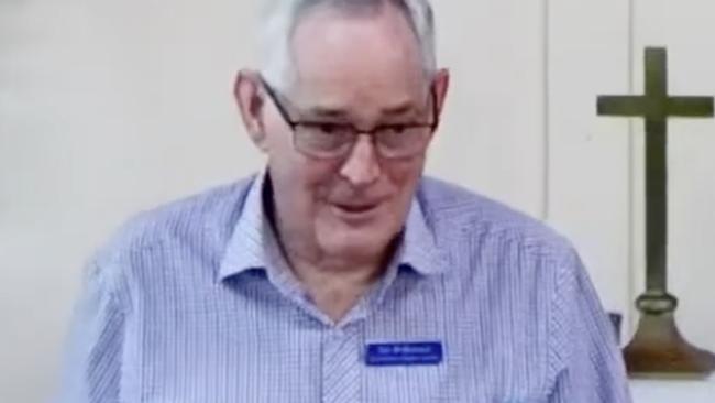 Pastor Ian Wilkinson speaking at Korumburra Baptist Church for the first time since the alleged death cap mushroom poisoning. Picture: Supplied