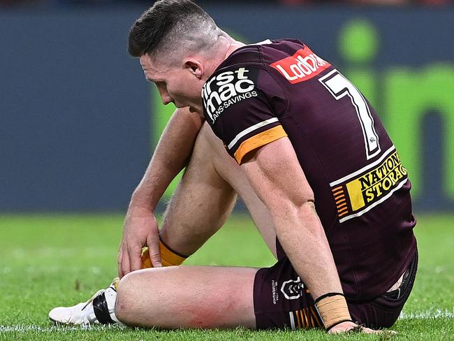 BRISBANE, AUSTRALIA - JUNE 17: Tyson Gamble of the Broncos is dejected after the Broncos were defeated by the Rabbitohs during the round 15 NRL match between the Brisbane Broncos and the South Sydney Rabbitohs at Suncorp Stadium, on June 17, 2021, in Brisbane, Australia. (Photo by Bradley Kanaris/Getty Images)