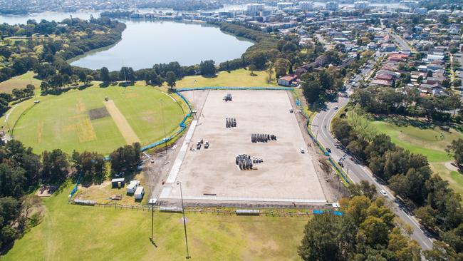 Work on the new synthetic field at Majors Bay Reserve in Concord. Photo: Ben Williams