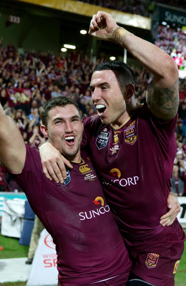 The Brisbane teammates will battle for the Maroons spot. Picture: Gregg Porteous