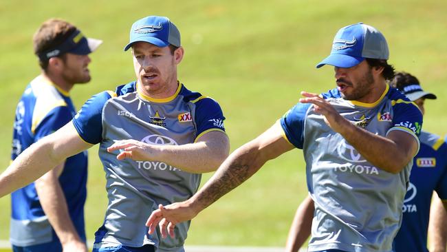 NQ Cowboys training at 1300Smiles Stadium. Michael Morgan and Johnathan Thurston. Picture: Evan Morgan