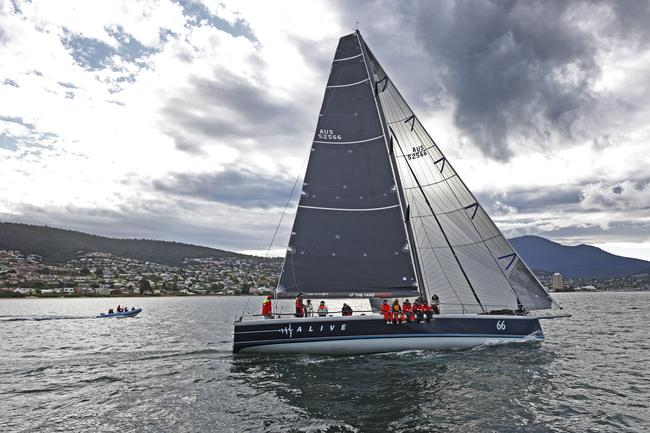 Alive claims line honours in the 2020 Launceston to Hobart yacht race. Picture: Zak Simmonds