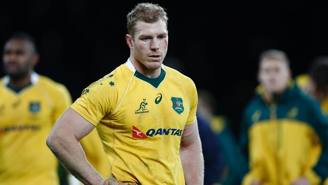 Australia's flanker David Pocock reacts to their defeat in the international rugby union test match between England and Australia at Twickenham stadium in south-west London on December 3, 2016. England won the game 37-21. / AFP PHOTO / Adrian DENNIS