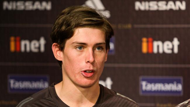 Will Day of the Hawks speaks to the media during a Hawthorn media opportunity at Waverley Park. Picture: Martin Keep/Getty Images