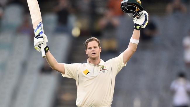 Steve Smith of Australia reacts after scoring a century during the Boxing Day Test against Pakistan.