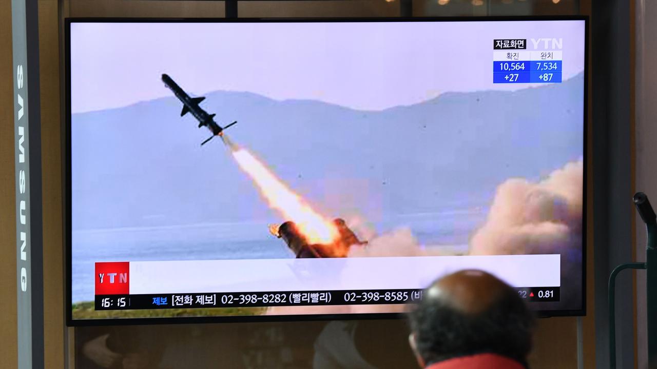 A Seoul television news broadcast showing footage of a North Korean missile test. Picture: Jung Yeon-je/AFP