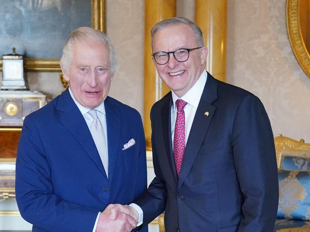 King Charles III hosts an audience with Prime Minister Anthony Albanese at Buckingham Palace. Picture: Getty Images