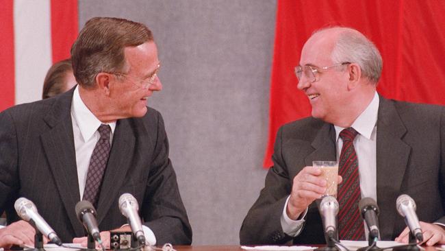 George Bush Sr with Mikhail Gorbachev at a 1991 US-Soviet Summit dedicated to disarmament. Picture: AFP.