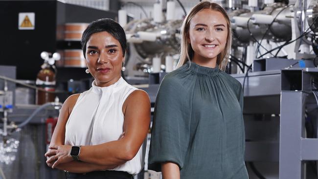 Female scientists Dr Mitra Safavi-Naeni and Dr Ceri Brenner at Centre for Accelerator Science in Lucas Heights. Picture: Sam Ruttyn