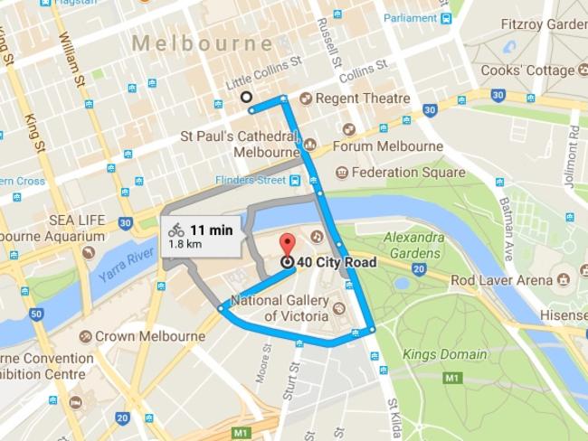 Maps to Herald and Weekly Times from Collins St burger places. Picture: Supplied