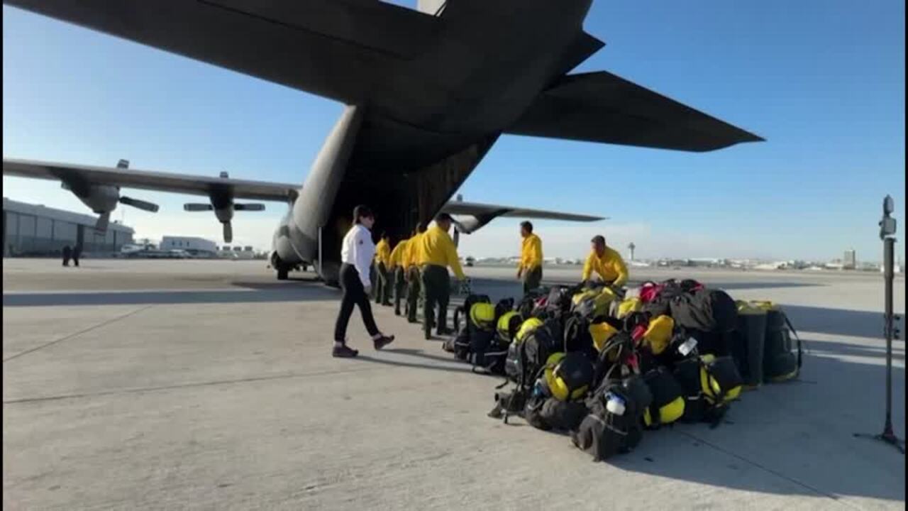 Mexican firefighters land in California to assist in combating the wildfires