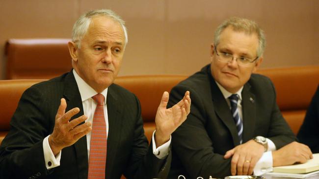 Malcolm Turnbull with Treasurer Scott Morrison, who says household consumption remains strong. Picture: Gary Ramage